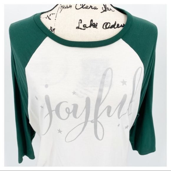 State of Mine Joyful Pullover Raglan Tee 3/4 Sleeve Green & Cream Medium - Picture 2 of 6